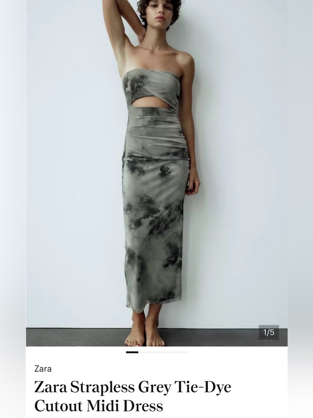 Zara Strapless Grey Tie-Dye Cutout Midi Dress